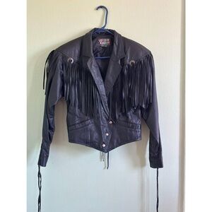 Vintage 80s Leather Fringe Jacket - Sz S
